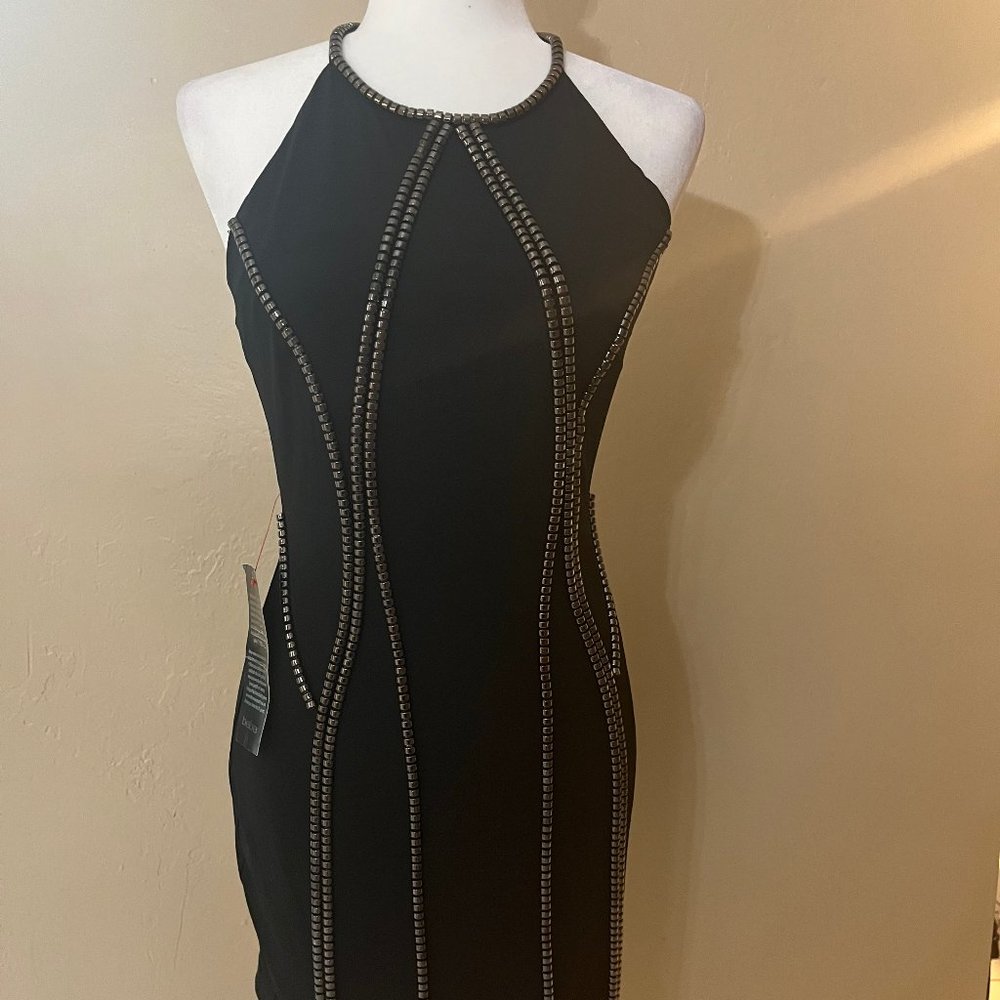 bebe Snake Chain Embellished Black Halter Mini Dress Size Small S NWT